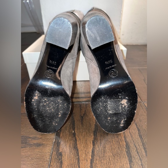 Chanel Grey Suede Metallic Fold-Over Interlocking CC Knee High Boots - Picture 10 of 10